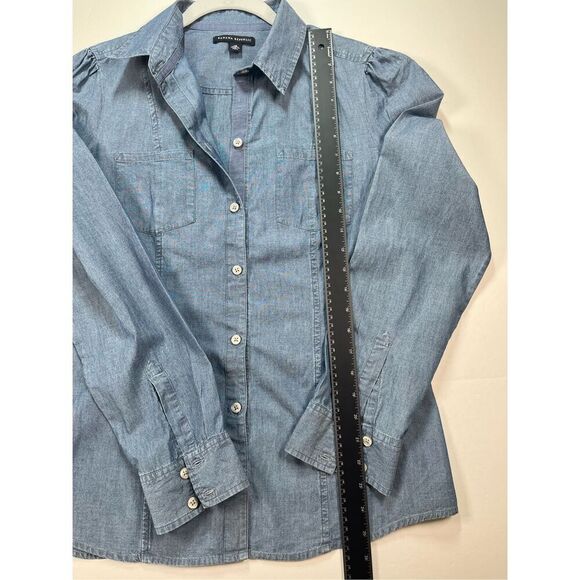 Banana Republic Long Slv Grosgrain Placket Chambray Collared Button Down Size 12 - Picture 11 of 13